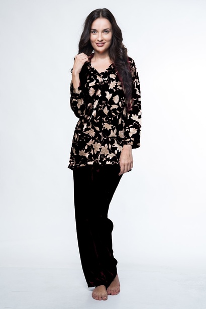 Black Print Satin Pyjama Top